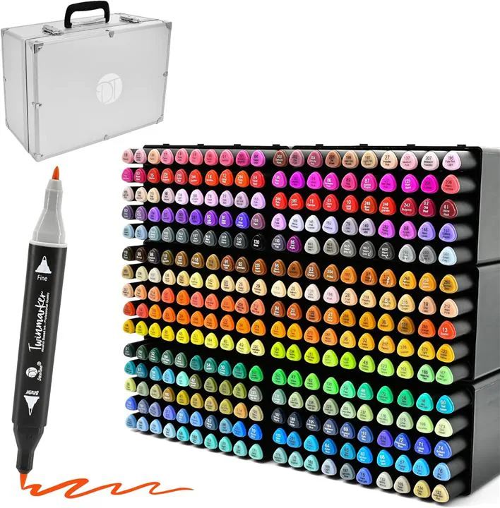 Decotime 300-color alcohol marker set with storage case