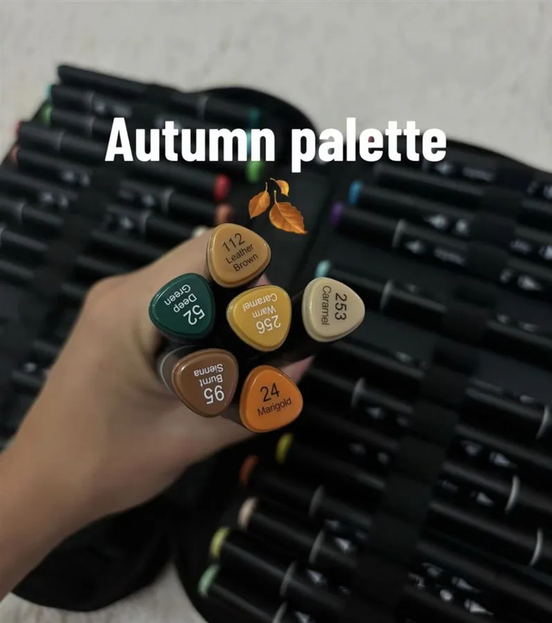 Short cozy coloring palette arranged before a coloring session