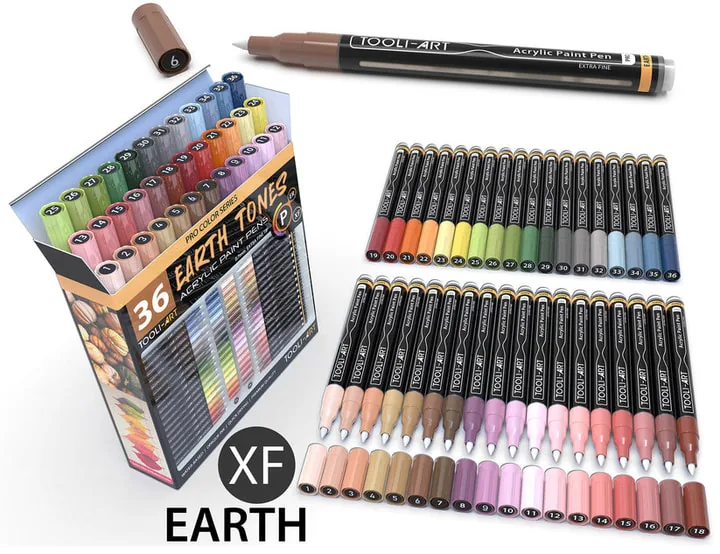 Set Tooli-Art Earth Tones de 36 feutres acryliques pointe extra fine 0,7 mm