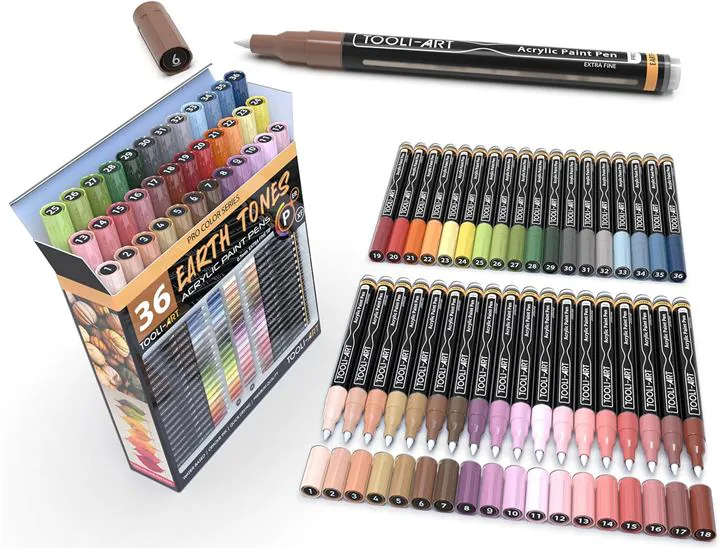 Set Tooli-Art de 36 marqueurs de peinture acrylique extra fins 0,7 mm