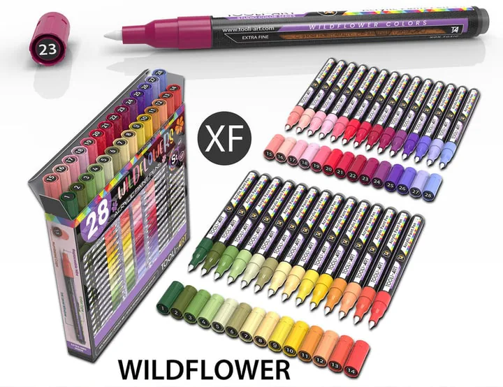 Set Tooli-Art Wildflower de 28 feutres acryliques pointe extra fine 0,7 mm